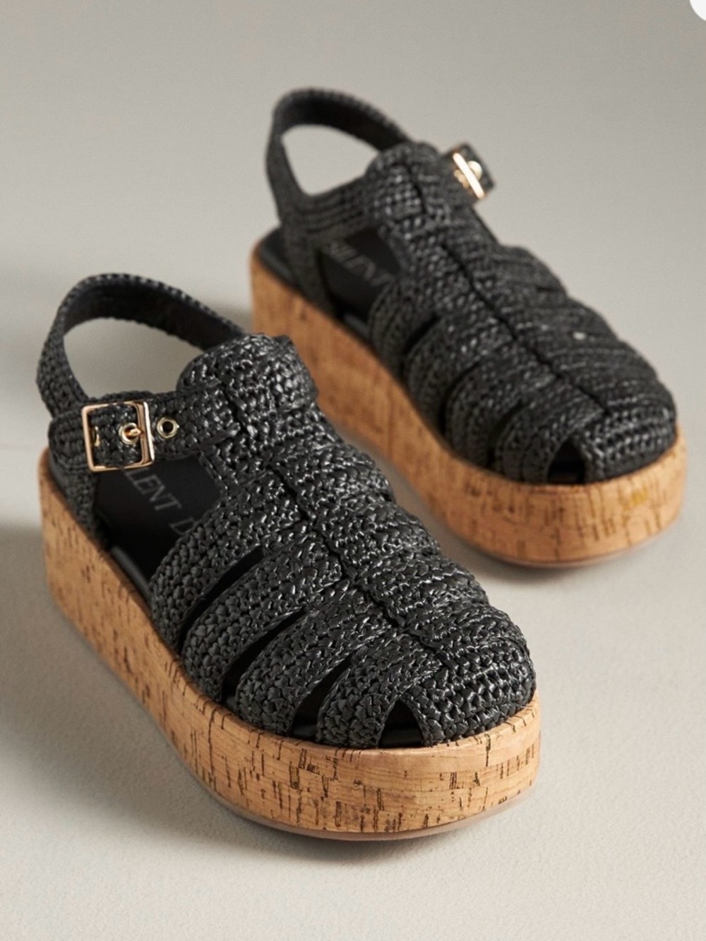 Woven Platform Sandals in Black